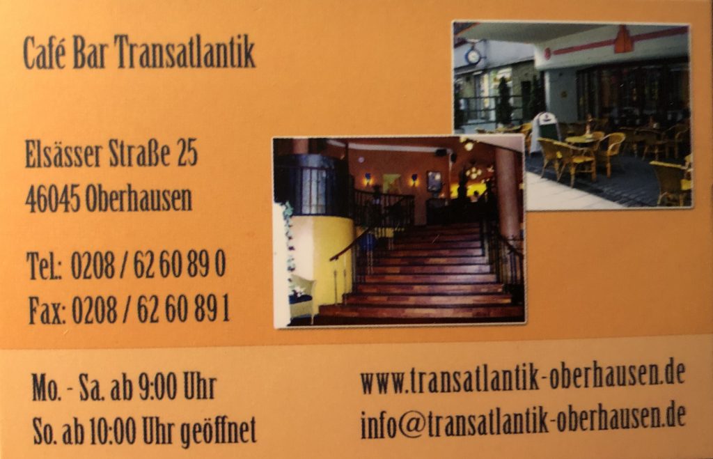 Visitenkarte Cafe Transatlantik, Elsässer Str. 25, Mo-Sa ab 9 Uhr