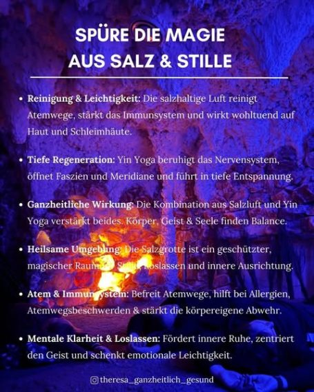 Reinigung und Leichtigkeit
Tiefe Regeneration
Ganzheitliche Wirkung
Heilsame Umgebung
Atem & Immunsystem
Mentale Klarheit und Loslassen